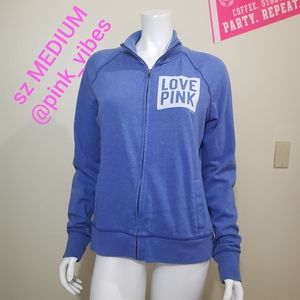 VS PINK M Blue Full Zip Campus Sweater